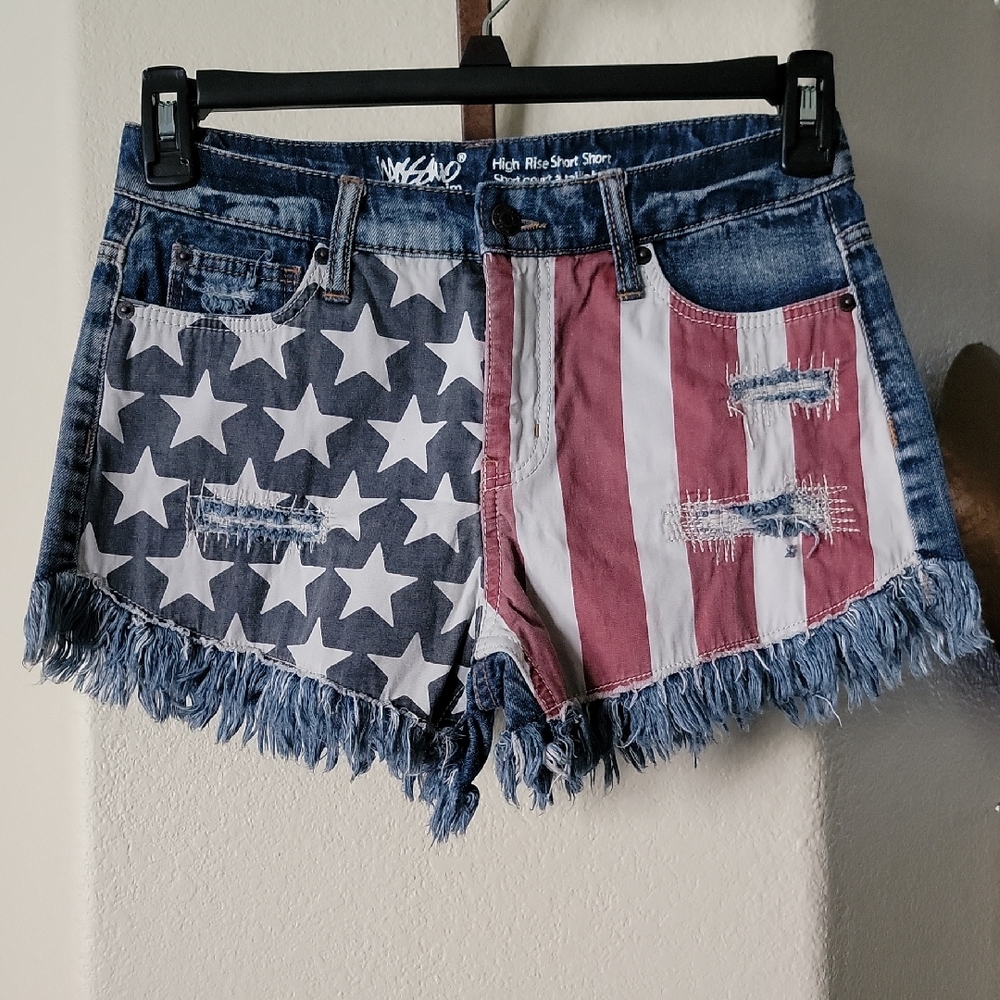 MOSSIMO Vintage American Flag Print High Rise Denim Shorts sz 4/27 NWOT
